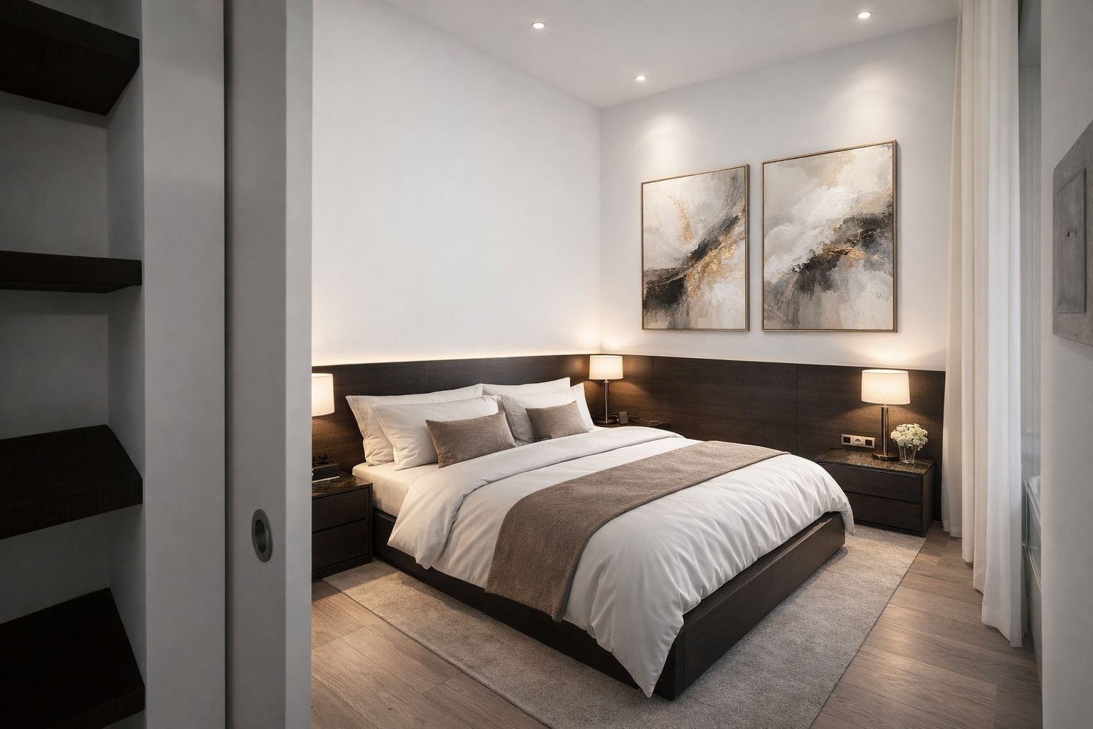 Second bedroom in Apartment 8A with soft lighting
